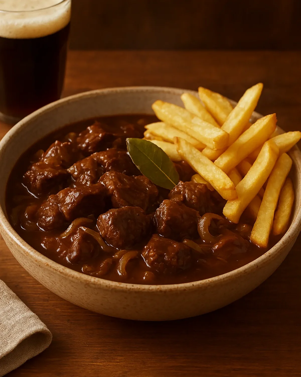 Vlaams stoofvlees met bier en peperkoek – traditioneel Vlaamse karbonaden recept met frieten.